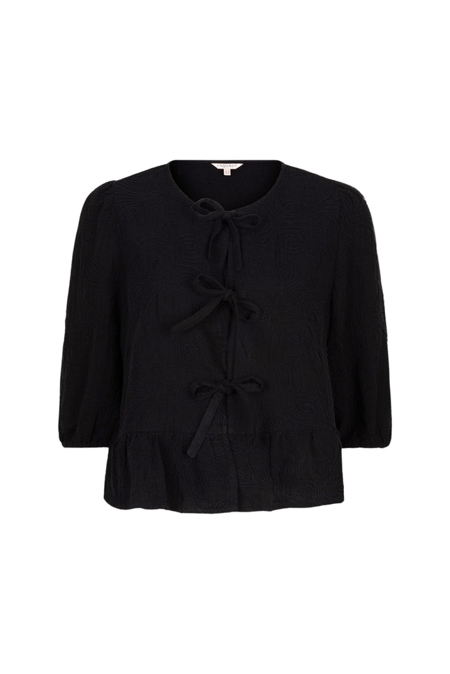 EsQualo Blouse 3D Embroidery Black HS25.09209 Stretchshop.nl