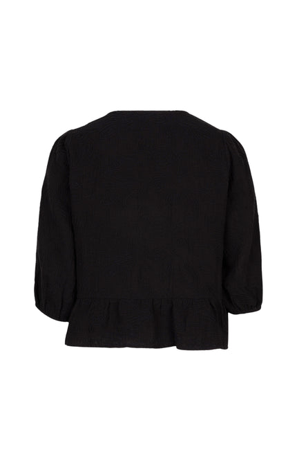 EsQualo Blouse 3D Embroidery Black HS25.09209 Stretchshop.nl