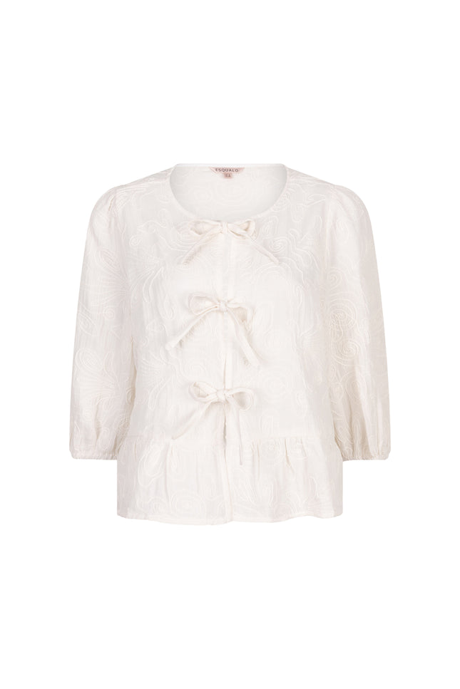 EsQualo Blouse 3D Embroidery Light Sand HS25.09209 Stretchshop.nl