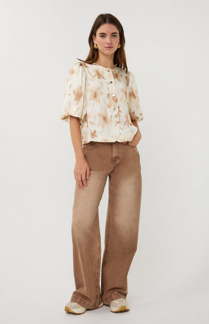 EsQualo Blouse Balloon Scarlet Flowerpower Print SP26.14015 Stretchshop.nl
