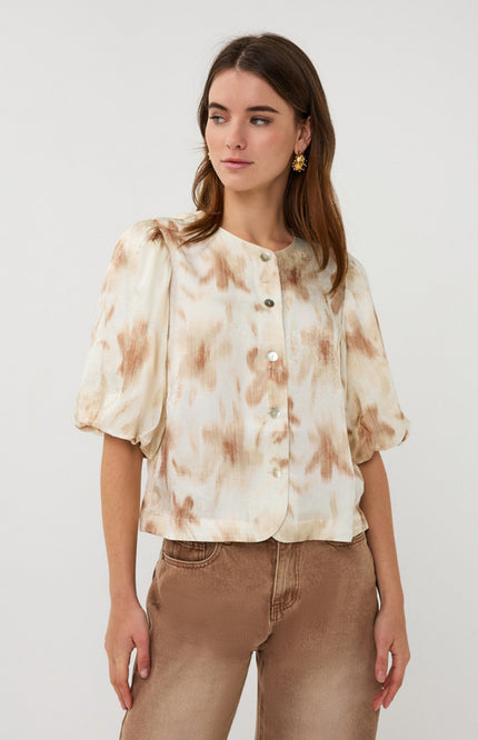 EsQualo Blouse Balloon Scarlet Flowerpower Print SP26.14015 Stretchshop.nl