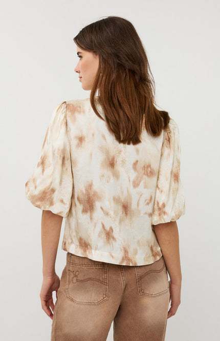 EsQualo Blouse Balloon Scarlet Flowerpower Print SP26.14015 Stretchshop.nl