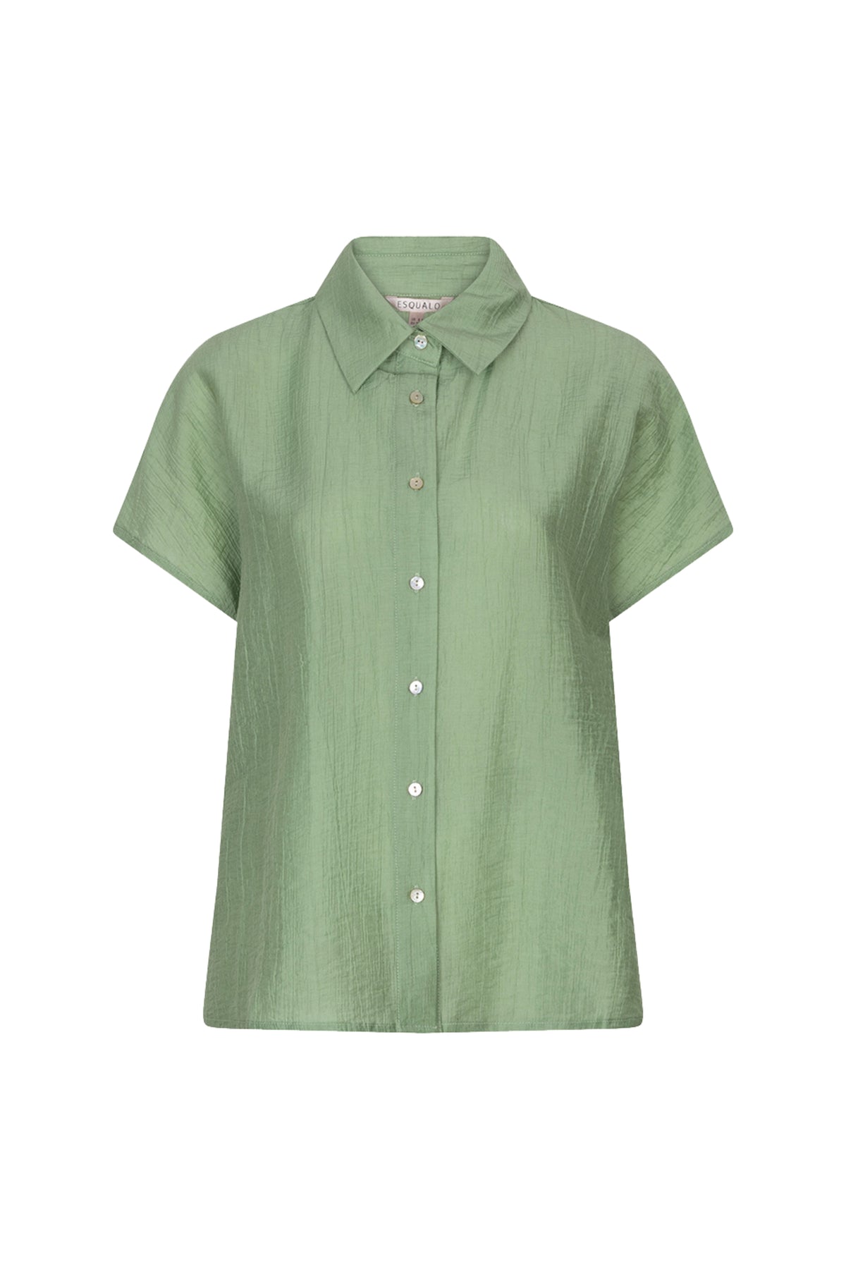 Lichte crinkle junglegroene blouse met batwing mouwen van EsQualo, stijlvol en comfortabel voor dagelijks gebruik.