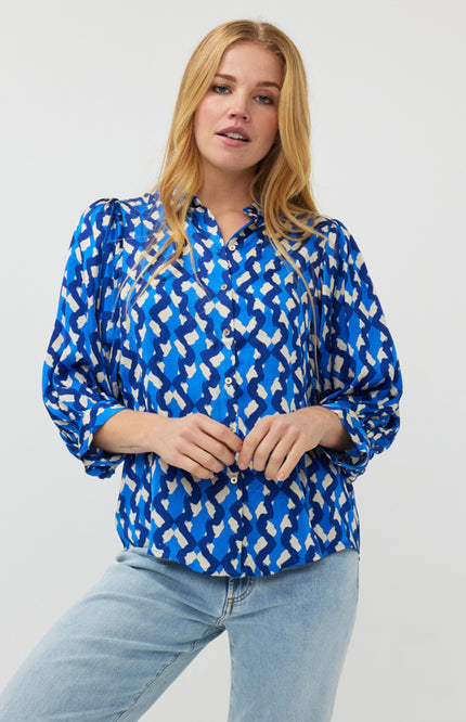 EsQualo Blouse Big Sleeve Utopia Fantasy Print SP25.14017 Stretchshop.nl
