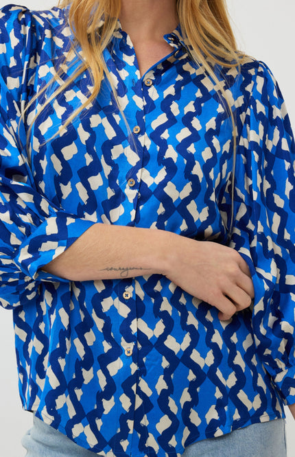 EsQualo Blouse Big Sleeve Utopia Fantasy Print SP25.14017 Stretchshop.nl