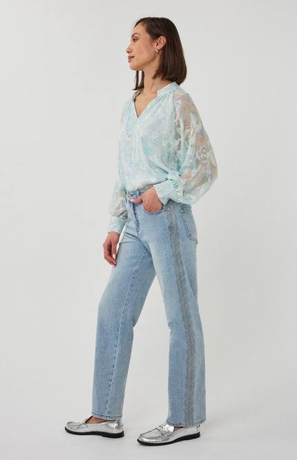 EsQualo Blouse Bow Shadow Print SP26.14017 Stretchshop.nl