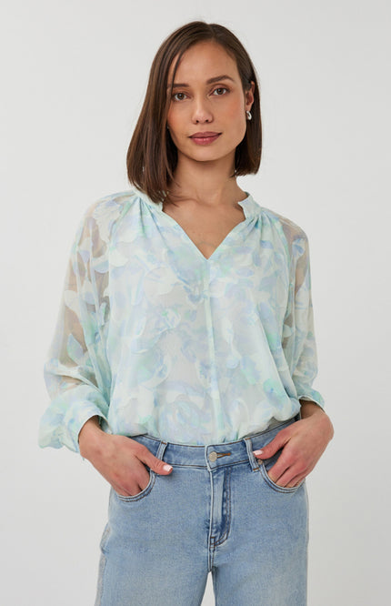 EsQualo Blouse Bow Shadow Print SP26.14017 Stretchshop.nl