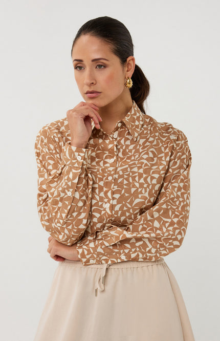 EsQualo Blouse Boxy Scarlet Graphic Print SP26.14007 Stretchshop.nl