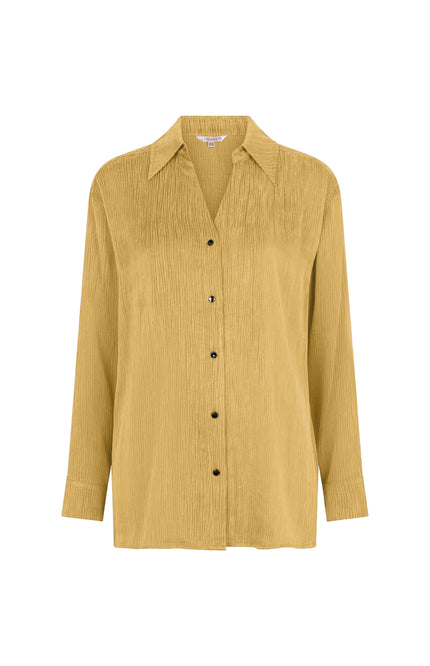 EsQualo Blouse Crinkle Cupro Golden Olive F25.05517 Stretchshop.nl