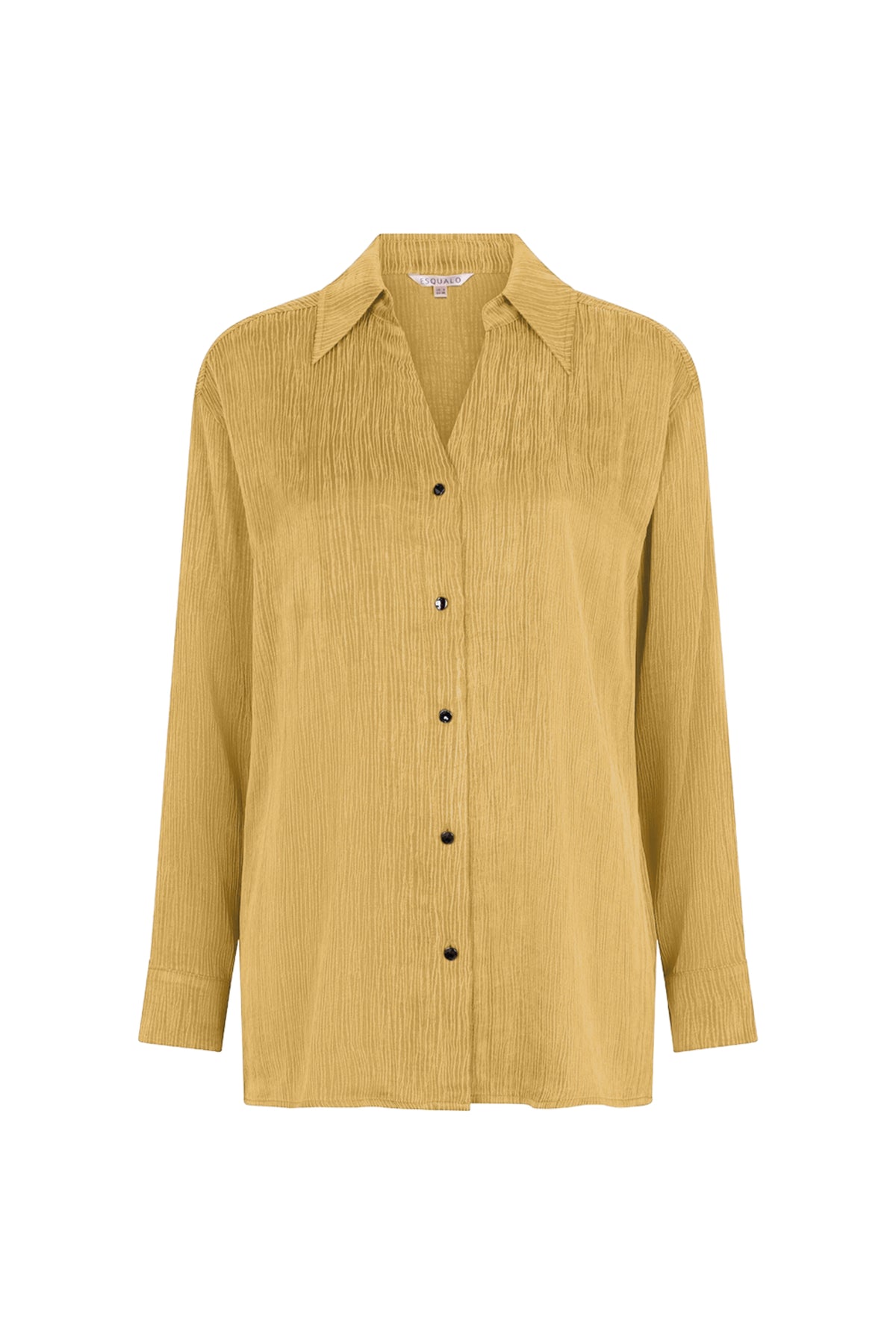 Crinkle Cupro blouse in goudgroen van EsQualo, met losvallende pasvorm en elegante uitstraling.