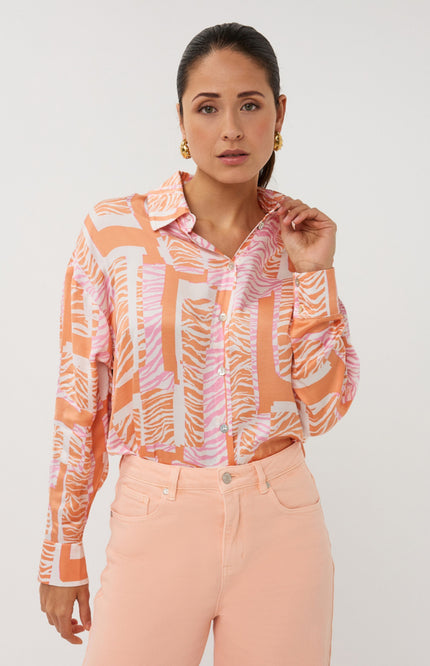 EsQualo Blouse Divine Blocks Print SP26.10030 Stretchshop.nl