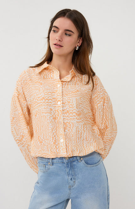EsQualo Blouse Elastic Bottom Waves Print SP26.10020 Stretchshop.nl