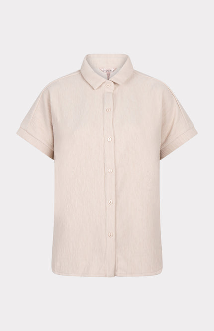 EsQualo Blouse Fancy Crinkle Light Sand SP25.30016 Stretchshop.nl