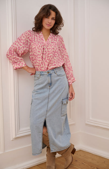 EsQualo Blouse Floral Retreat SP25.15009 Stretchshop.nl