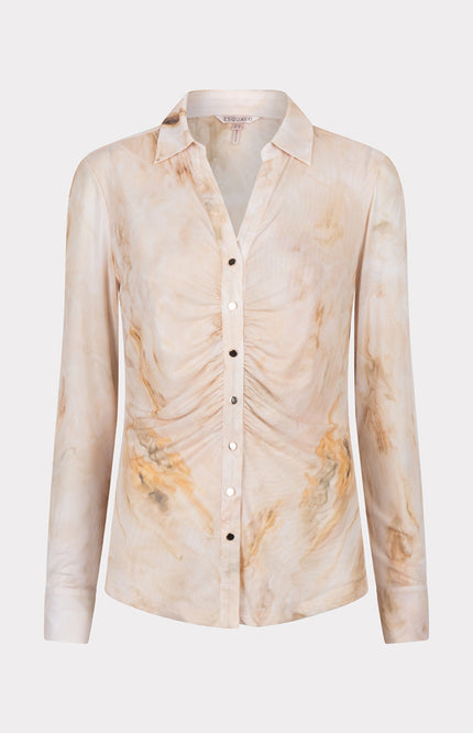 EsQualo Blouse Mesh Marble Dream Print SP25.30001 Stretchshop.nl