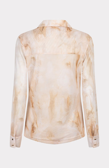 EsQualo Blouse Mesh Marble Dream Print SP25.30001 Stretchshop.nl