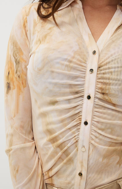 EsQualo Blouse Mesh Marble Dream Print SP25.30001 Stretchshop.nl