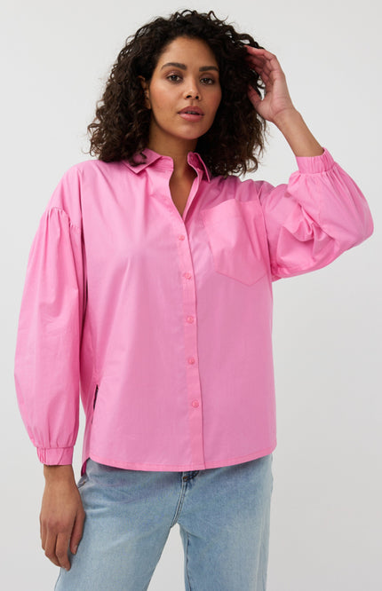 EsQualo Blouse Oversized Poplin Rose SP25.14009 Stretchshop.nl