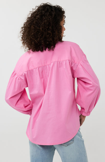EsQualo Blouse Oversized Poplin Rose SP25.14009 Stretchshop.nl
