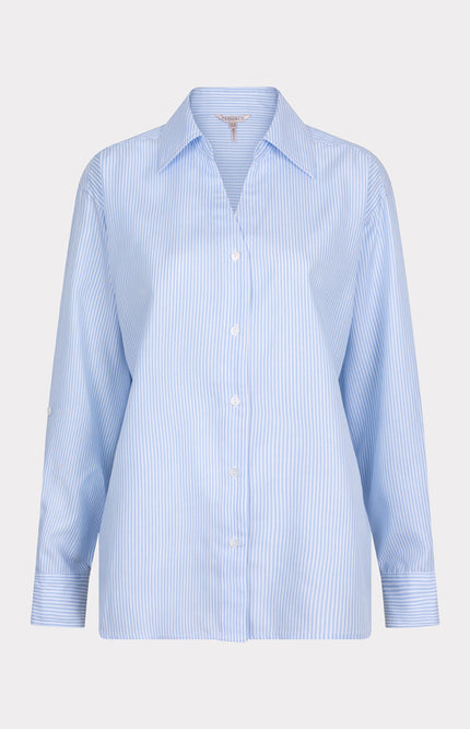 EsQualo Blouse Oversized Striped Blue White SP25.14005 Stretchshop.nl