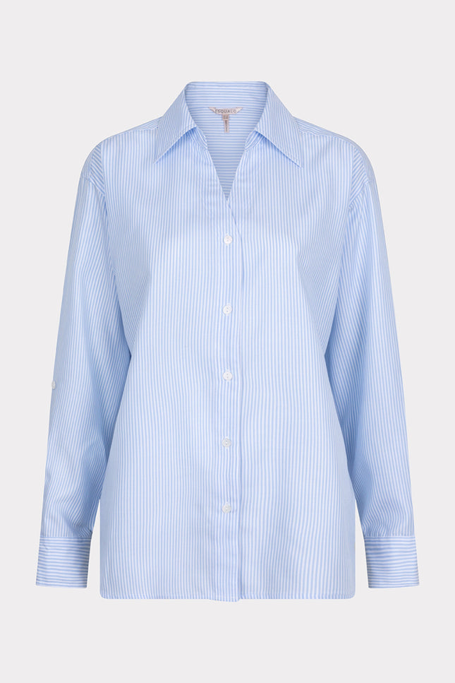 EsQualo Blouse Oversized Striped Blue White SP25.14005 Stretchshop.nl