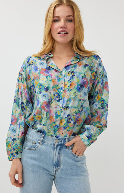 EsQualo Blouse Oversized Utopia Flower Print SP25.14026 Stretchshop.nl
