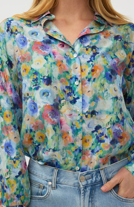 EsQualo Blouse Oversized Utopia Flower Print SP25.14026 Stretchshop.nl