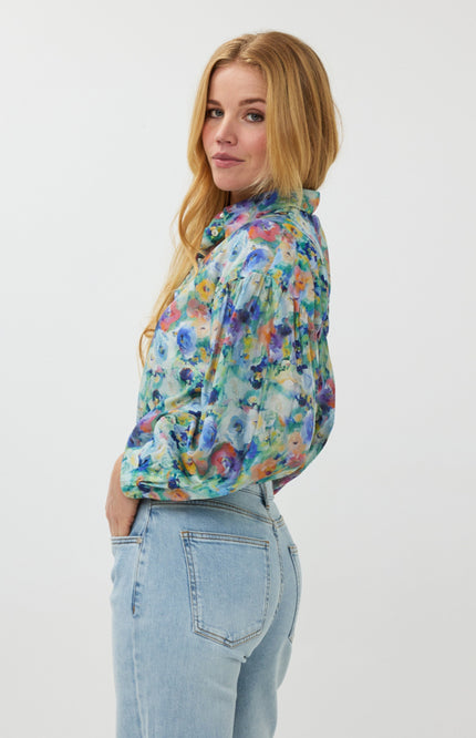 EsQualo Blouse Oversized Utopia Flower Print SP25.14026 Stretchshop.nl