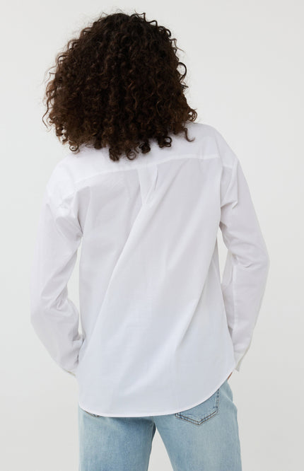 EsQualo Blouse Poplin Rhinestones Offwhite SP25.14008 Stretchshop.nl