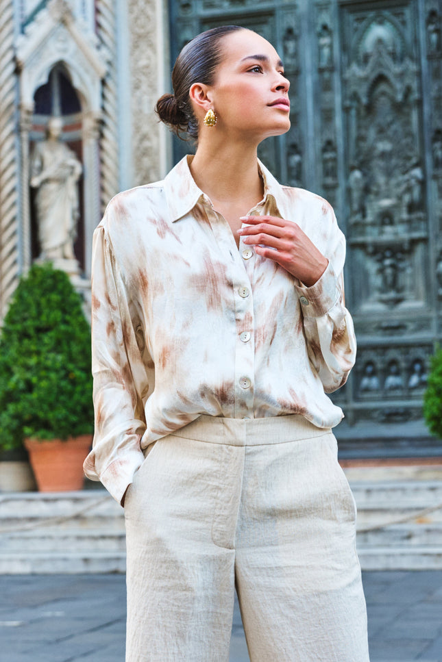 EsQualo Blouse Scarlet Flowerpower Print SP26.14014 Stretchshop.nl