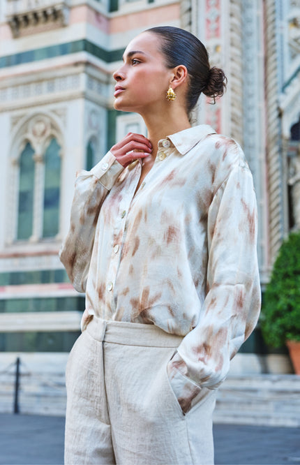 EsQualo Blouse Scarlet Flowerpower Print SP26.14014 Stretchshop.nl