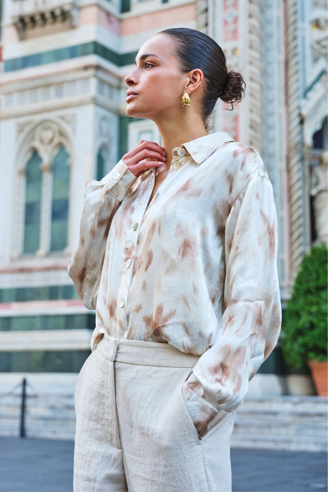 EsQualo Blouse Scarlet Flowerpower Print SP26.14014 Stretchshop.nl