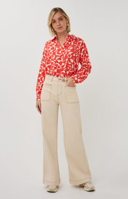 EsQualo Blouse Scarlet Graphic Print SP26.14004 Stretchshop.nl