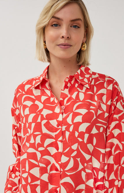 EsQualo Blouse Scarlet Graphic Print SP26.14004 Stretchshop.nl