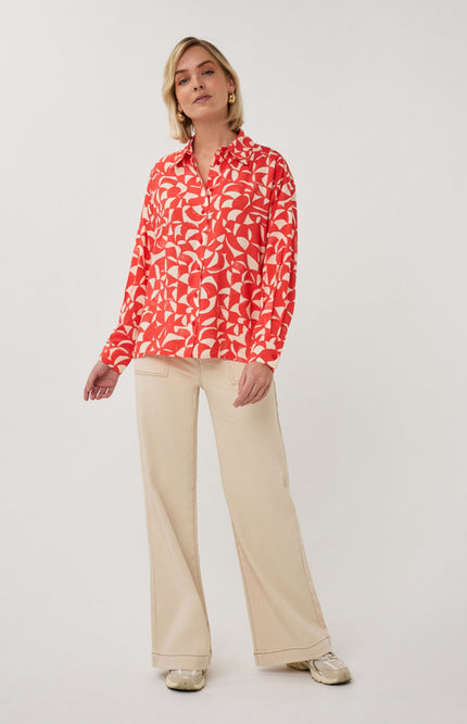 EsQualo Blouse Scarlet Graphic Print SP26.14004 Stretchshop.nl