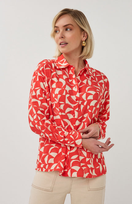 EsQualo Blouse Scarlet Graphic Print SP26.14004 Stretchshop.nl