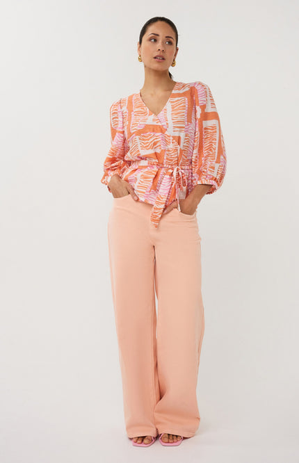 EsQualo Blouse Wrap Divine Blocks Print SP26.10029 Stretchshop.nl
