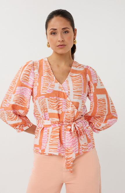 EsQualo Blouse Wrap Divine Blocks Print SP26.10029 Stretchshop.nl