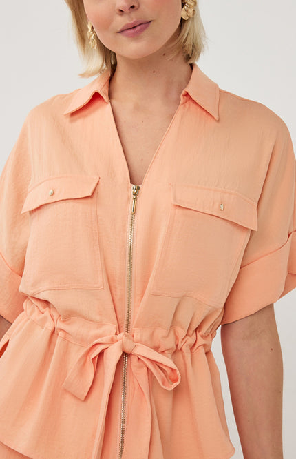 EsQualo Blouse Zipper Fine Crinkle Bellini SP26.10038 Stretchshop.nl