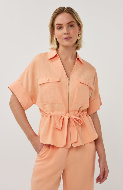 EsQualo Blouse Zipper Fine Crinkle Bellini SP26.10038 Stretchshop.nl
