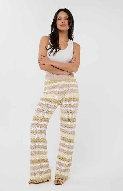 EsQualo Broek Ajour Stripe Knit Print HS25.27202 Stretchshop.nl