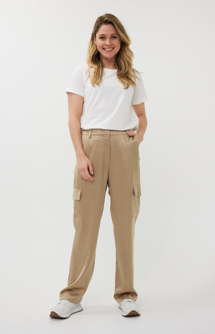 EsQualo Broek Cargo Satin Gold SP25.10024 Stretchshop.nl