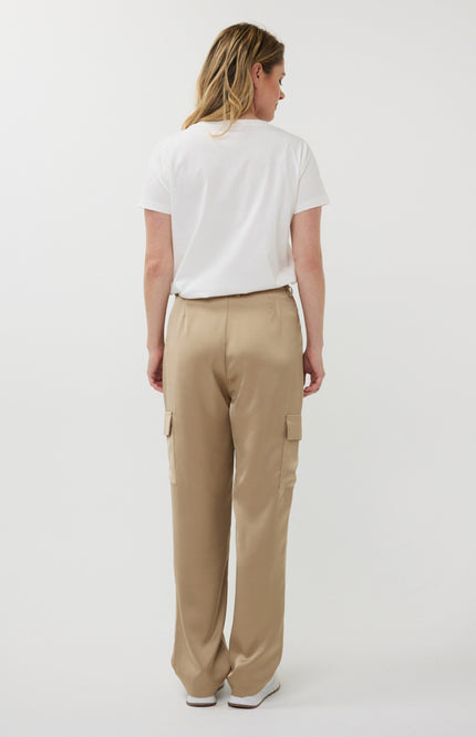 EsQualo Broek Cargo Satin Gold SP25.10024 Stretchshop.nl