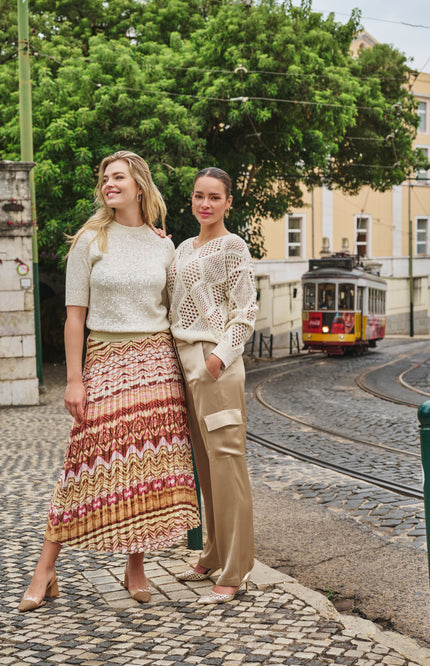 EsQualo Broek Cargo Satin Gold SP25.10024 Stretchshop.nl