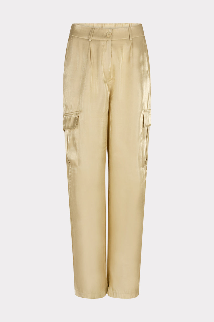 Cargo broek van EsQualo in Lemon Pie kleur met een zijdeachtige uitstraling, comfortabel en modieus voor casual draagstijl.
