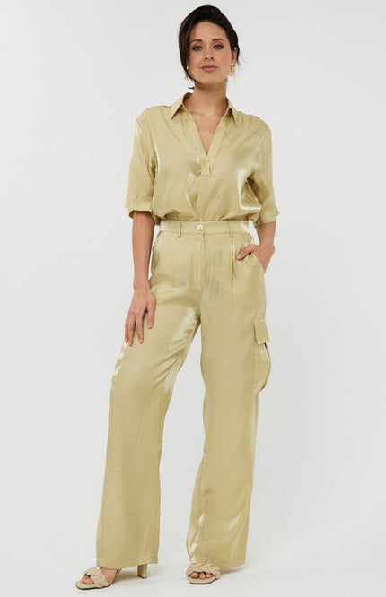 EsQualo Broek Cargo Silky Touch Lemon Pie HS25.28202 Stretchshop.nl