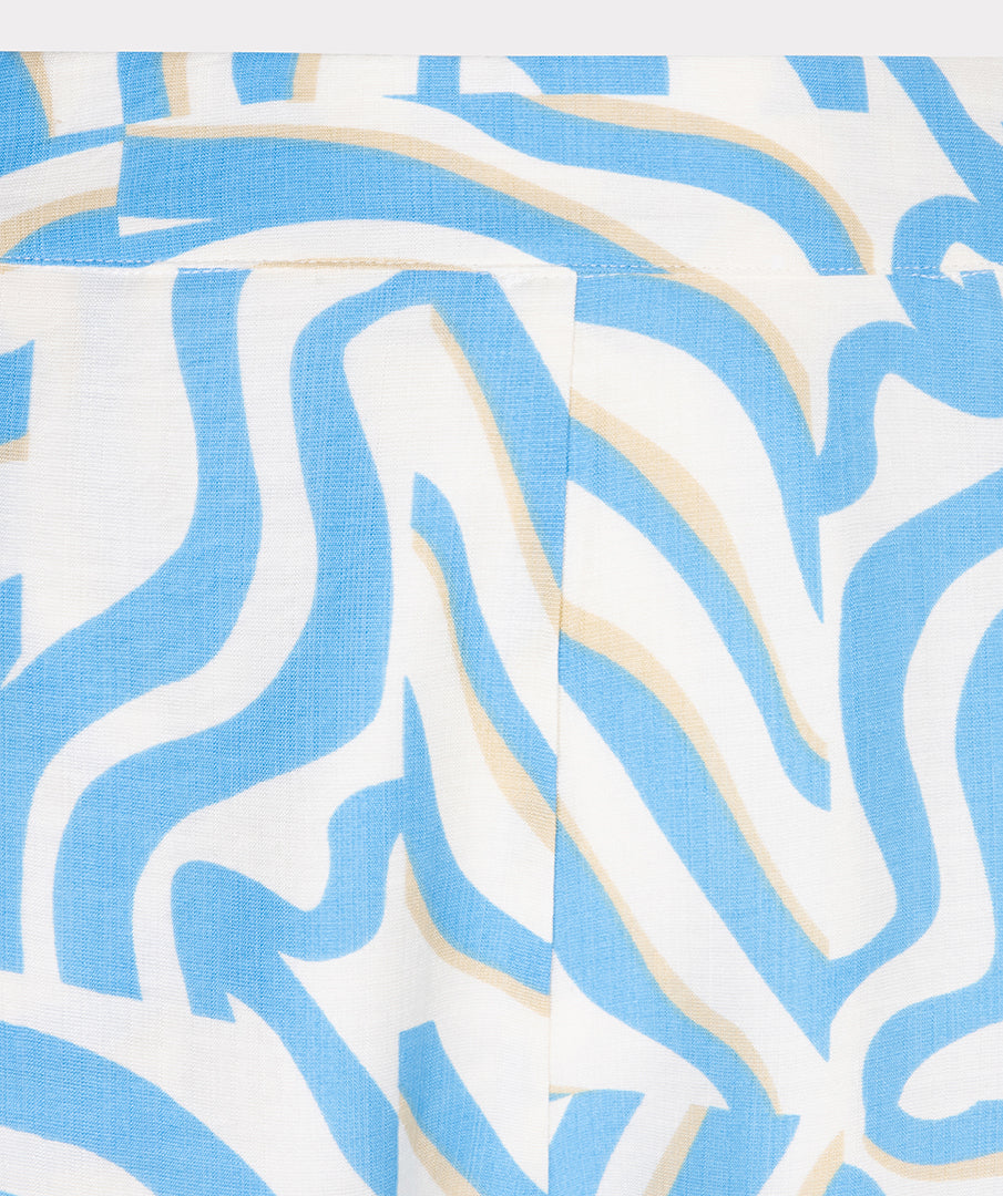 Elektrische broek met zebraprint van EsQualo, zwart-witte en groene details, opvallend en modieus.
