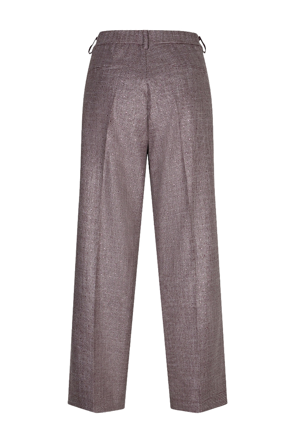 Grote foto van een elegante Merlot kleurige broek van EsQualo met strass details en modieuze snit.