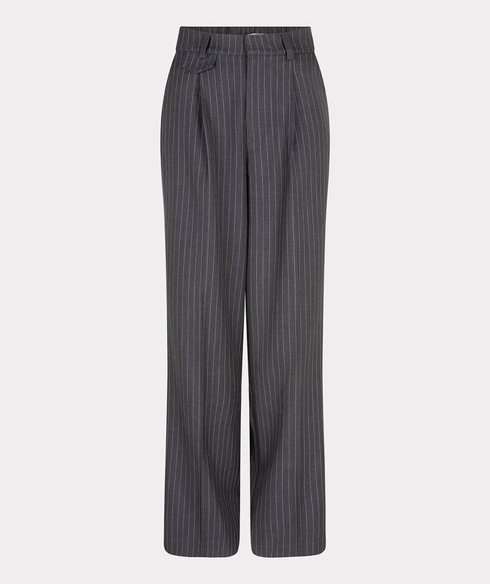 Donkere grijze pinstripe broek van EsQualo, maat W24.10701, met elegante verticale strepen en een stijlvolle pasvorm.