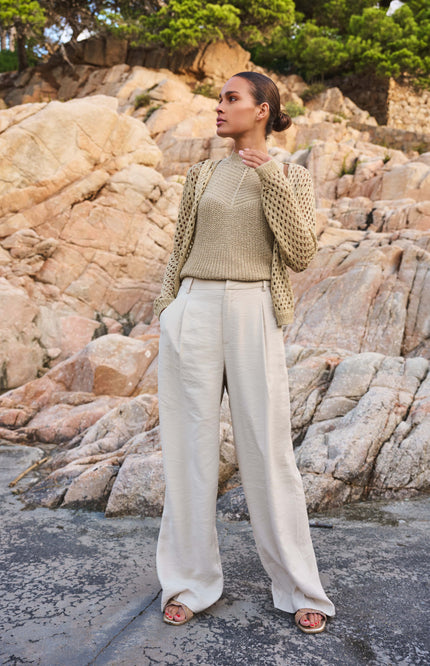 EsQualo Broek Pleat Light Sand HS25.10221 Stretchshop.nl